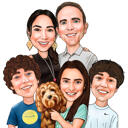 Familie met hond, karikatuur van een foto.