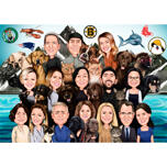 Group Caricatures - Custom Drawn and Personalised