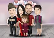 Caricature de famille réaliste de tout le corps à partir de photos