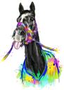 Hesteportrætmaleri i farvet stil fra fotos