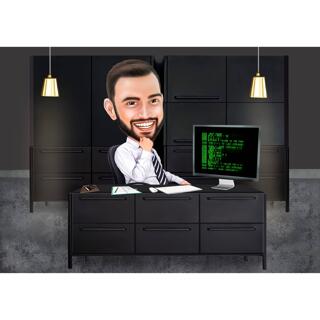 Home Office Programmer Cartoon Caricature Drawing from Photos