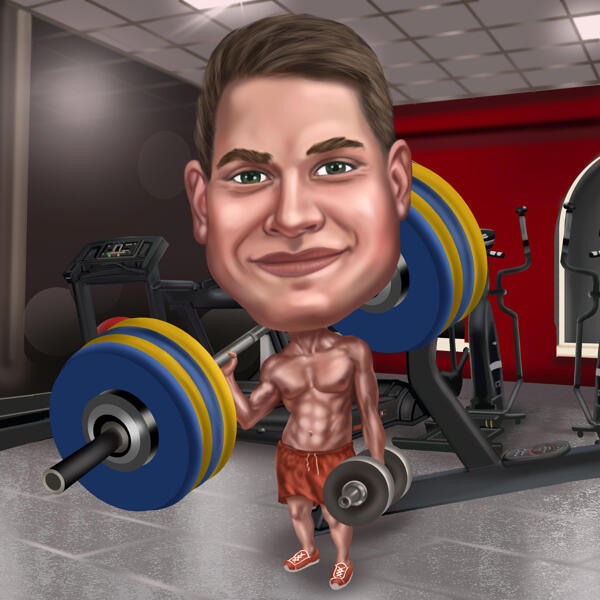 Gym Caricature: Exaggerated Digital Cartoon Image