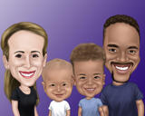 Caricatura di famiglia esagerata con sfondo