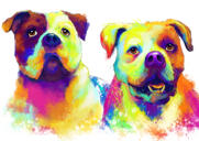 Карикатурный портрет собачьей пары в ярком акварельном стиле по фотографиям