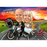 Sjovt bryllupspar på motorcykel