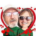 Regalo personalizado de caricatura de aniversario de pareja de padres en estilo de color dibujado por artistas