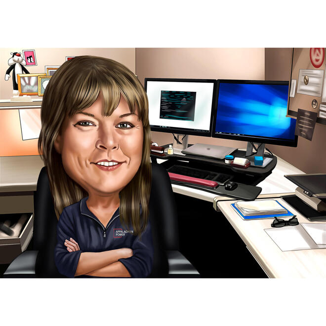 Bank Teller Cartoon Portrait from Photos with Custom Background