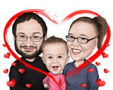 Caricature de famille dans un cœur Portrait personnalisé à partir d'une photo