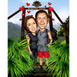 Casal caminhando em caricatura de trilha