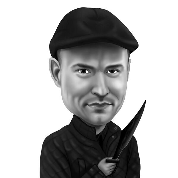 Person Holding Dagger in Black and White Caricature Gift from Photo