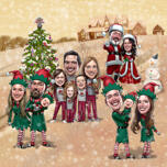 Christmas Caricature Featuring Separate Families