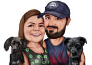 Caricatura de dos personas con mascotas a partir de fotos