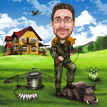 Hunting Caricature: Hunter with Wild Animal