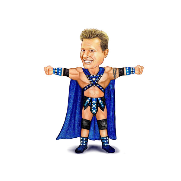 Caricatura personalizada de la superestrella de la lucha libre en estilo coloreado de fotos