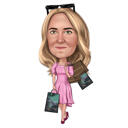 Exaggerated Shopaholic Caricature Gift in Color Style from Photo