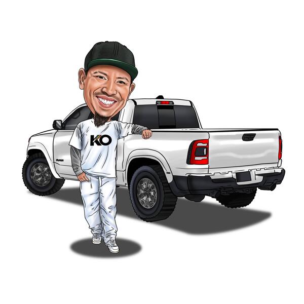 Caricatura de persona con jeep