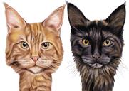 Portrait de caricature de deux chats à partir de photos avec fond simple