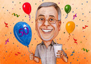 Persona con regalo de caricatura de globo de aniversario para cumpleaños