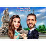 Caricatura de pareja comprometida con fondo personalizado