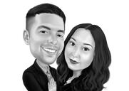 Aniversário de 2 anos - Desenho de caricatura de casal em estilo digital preto e branco a partir de fotos