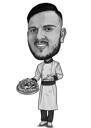 Food Lover Caricature: Person with Apron, Exaggerated Style