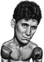 Caricature d'un champion de boxe en noir et blanc