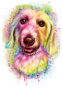 Akvarelhundportræt i pastelfarver med farvet baggrund