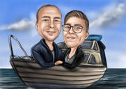 Caricatura de casal se bronzeando no barco