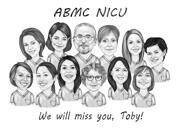School Class Black and White Group Caricature