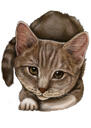 Cat Caricature Drawing in Full Body Type with One Color Background from Photo