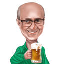 Caricatura del bevitore di birra in stile esagerato divertente