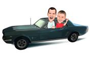 شخصان في كاريكاتير سيارة مع خلفية مخصصة