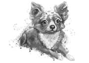 Akvareļa pelēkas nokrāsas suņa portrets visā ķermenī no fotoattēliem