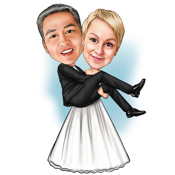Bride Holding Groom Caricature Drawing