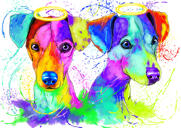 Portrait commémoratif de deux chiens dans un style aquarelle avec halo