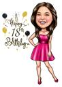 18th Birthday Caricature Gift in Full Body Color Style from Photo