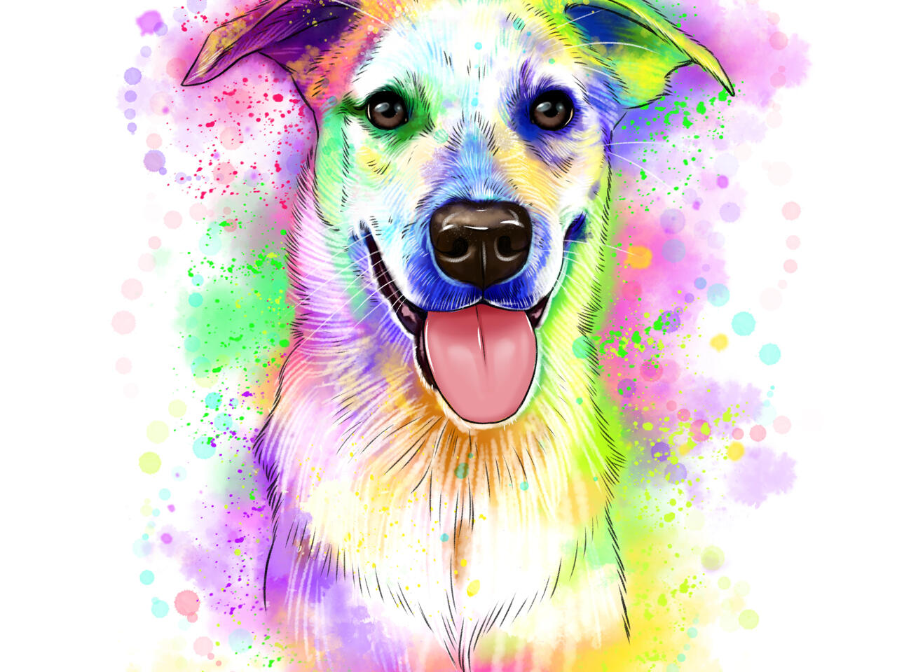 Portrait de chien arc-en-ciel aquarelle