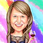 Caricatura colorata personalizzata con bicchiere di vino
