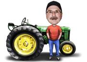 Mies traktorin värillisellä kokovartalopiirruksella