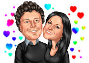 Caricature personnalisée pour anniversaire avec des cœurs