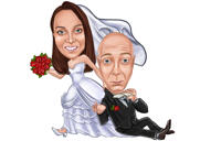 Caricature drôle de la mariée traînant le marié