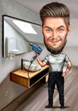 Full+Body+Man+with+Hammer+Drill+Caricature+de+photo+sur+fond+personnalis%C3%A9