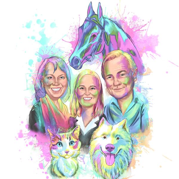 Desen de familie în acuarelă pastel