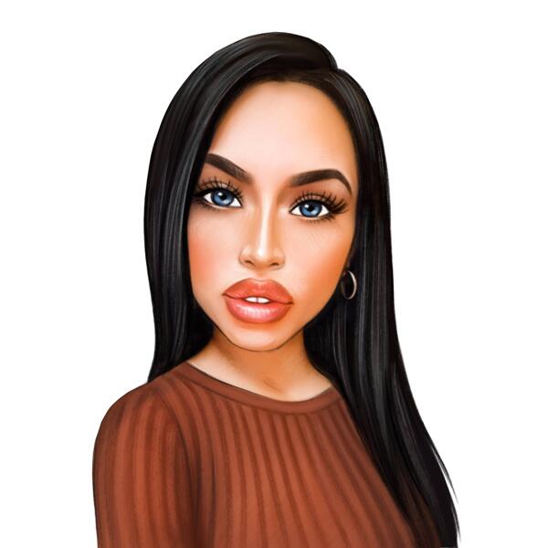 Exaggerated Lips Female Beauty Cartoon Portrait in Color Style from Photo
