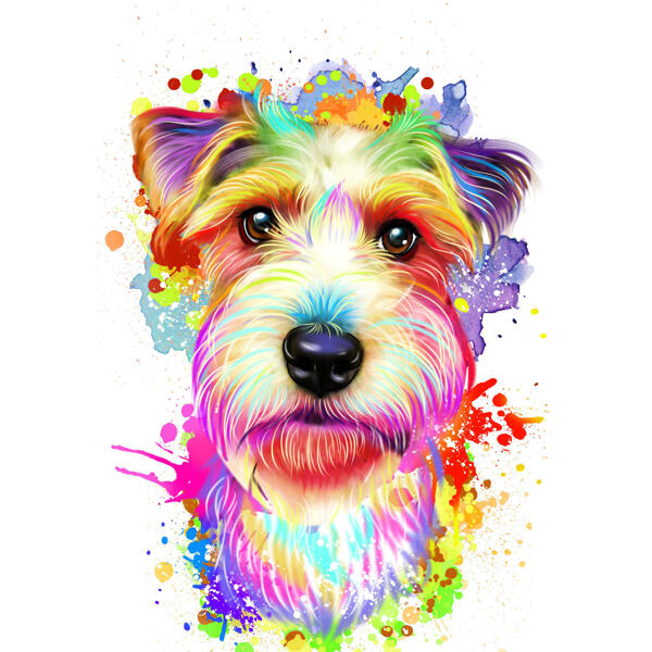 Watercolor Rainbow Style Wire Fox Terrier Portræt fra Photos