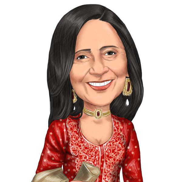 Personalisierte Frau Kopf und Schultern Karikaturzeichnung für perfektes Bollywood-Geschenk