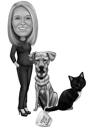 Schwarz-Weiß-Besitzer mit Haustier-Karikatur aus Fotos