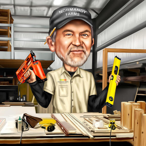 Handyman Drawing with Custom Background and Tools