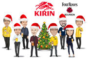 Caricatura del personale di Natale con il nome dell'azienda