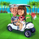 Full Body Couple Caricature Playing Golf